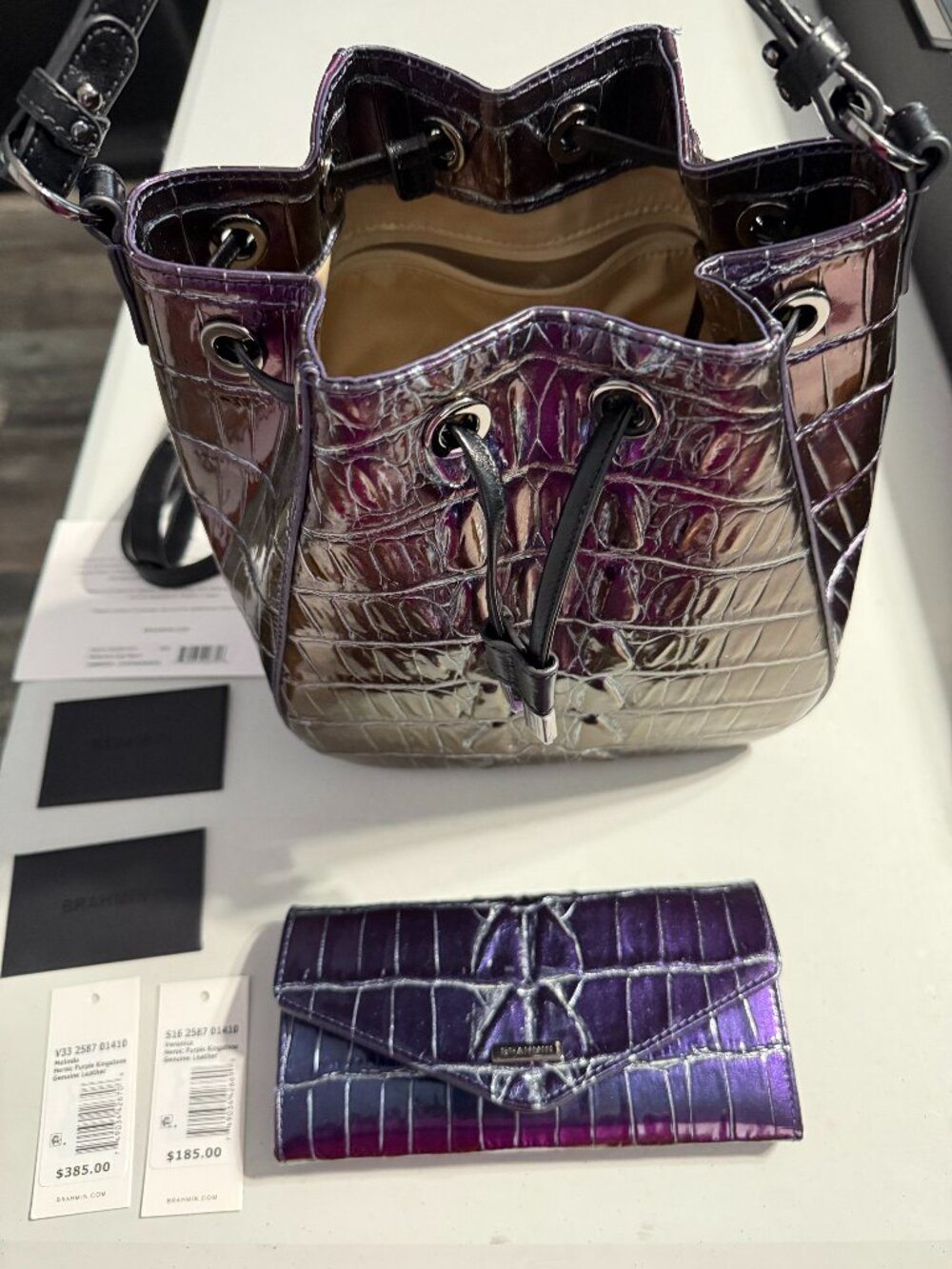 BRAHMIN Melinda bucket bag and matching Veronica Wallet-Heroic Purple Kingstone